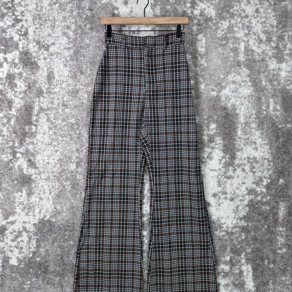 New Free People Pants 2 Womens Gray Wide Leg Dress Trousers Pull On Plaid